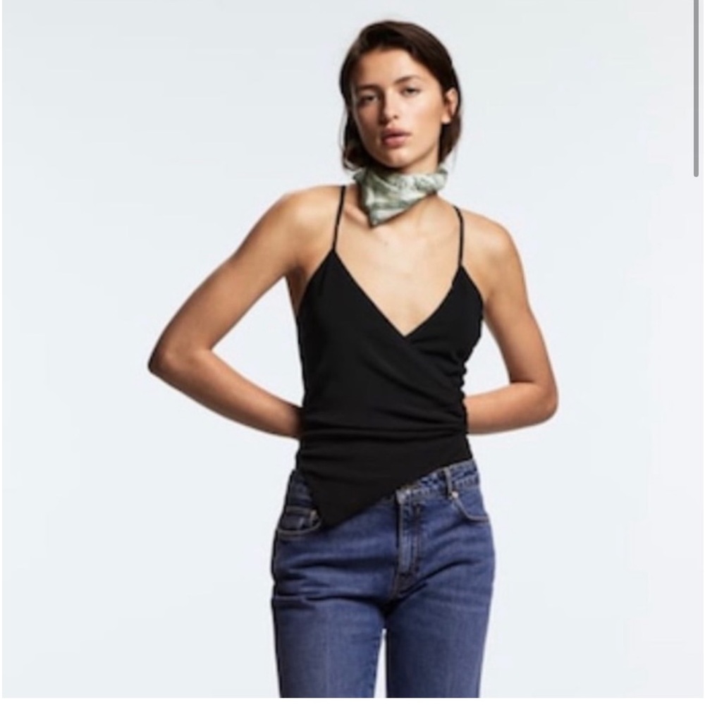 NWT Zara bodysuit faux wrap black medium crepe overlay snap bottom
